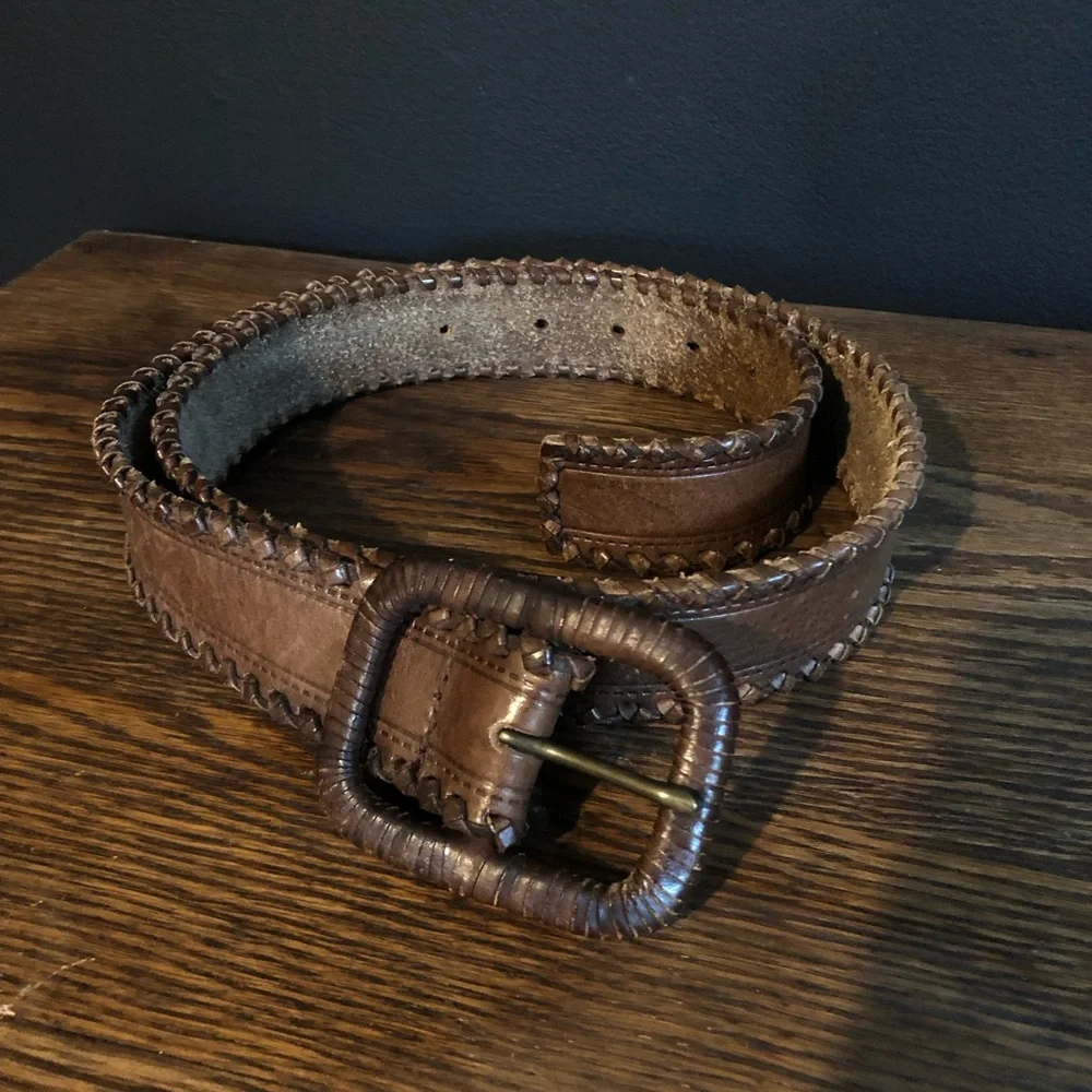 Banana Republic Genuine Leather Braided Trim Belt Brown Men’s Medium